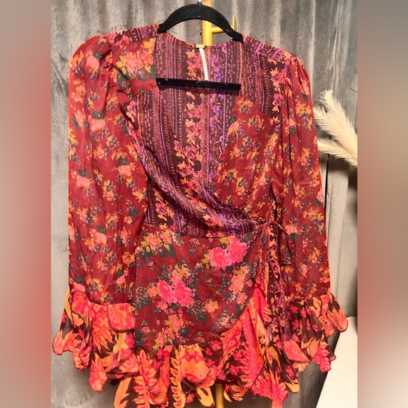 Free People Magic Hour Red Floral Wrap Top - Picture 3 of 5